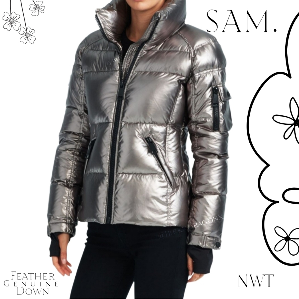 SAM. METALLIC PEWTER SILVER DOWN FEATHER COAT BRAND NEW PUFFER WINTER COAT SAM. - Picture 5 of 16